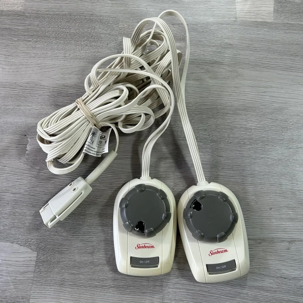 Sunbeam Heated Blanket Bed Sheet Clip Dual Controllers PAC-322 J85KQP White Cord
